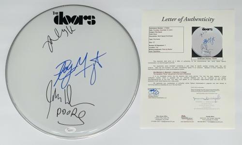 The Doors X3 Robby Krieger John Densmore Ray Manzarek Signed Drumhead Jsa Y61573