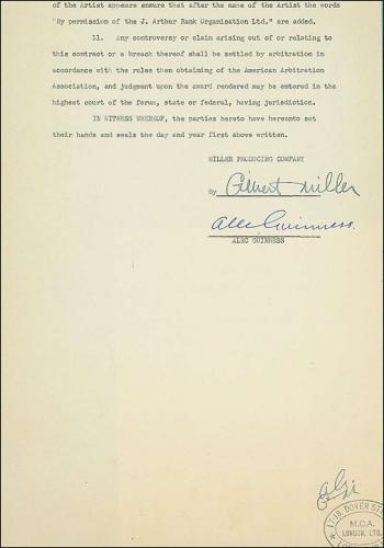Star Wars Alec Guinness 1949 Signed Autographed Acting Contract Beckett BAS