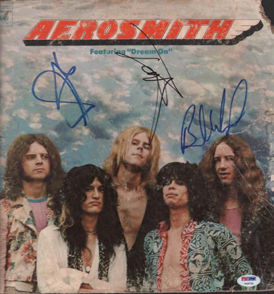 Aerosmith x3 Members Autographed Dream On Album Cover PSA LOA AFTAL