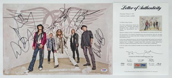 Aerosmith X5 Steven Tyler Joe Perry Joey Kramer Brad & Tom Signed 11x17 Psa Loa