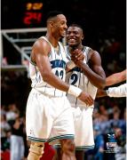 Alonso Mourning Charlotte Hornets Unsigned Smiling with Larry Johnson Photograph