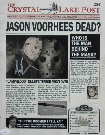 Ari Lehman Autographed 11x14 Crystal Lake Post Newspaper "Friday the 13th" JSA