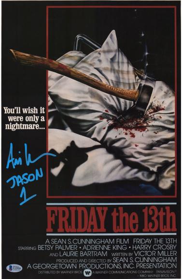 Ari Lehman Friday the 13th Autographed Jason 12" x 18" with Axe Movie Poster with Multiple Inscriptions