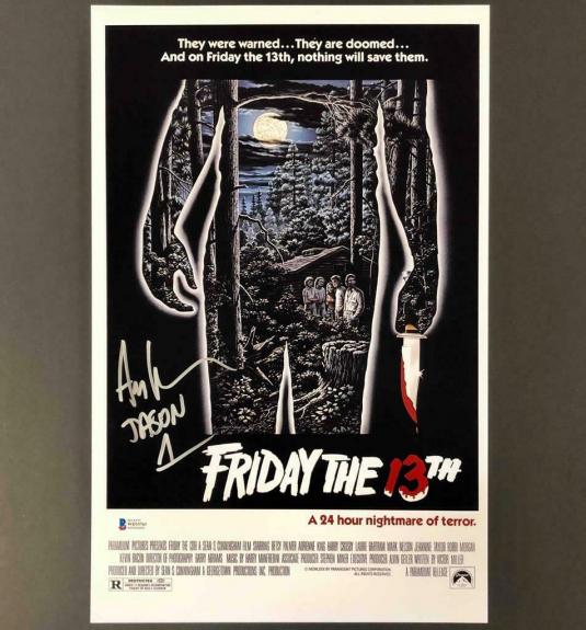Ari Lehman "Jason 1" signed Friday the 13th 11x17 poster photo ~ Beckett BAS COA