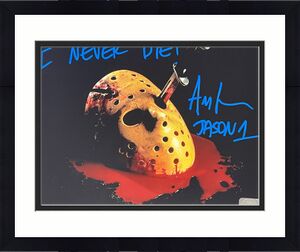 Ari Lehman signed Friday the 13th Jason Voorhees 8x10 Photo dual Jason 1/I Never Die!- Lehman Hologram