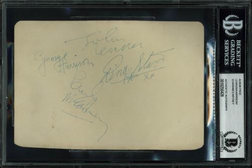 Beatles (4) McCartney, Lennon, Harrison & Starr Signed Album Page BAS Slabbed