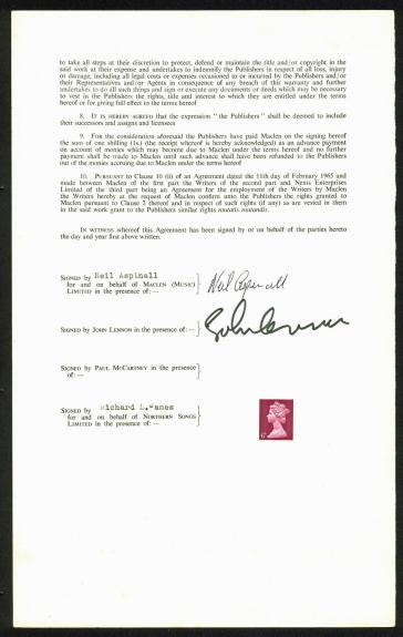 Beatles John Lennon & Neil Aspinall  Signed 1968 Publishing Contract BAS #A86832