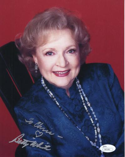 BETTY WHITE HAND SIGNED 8x10 PHOTO    COLOR POSE   GOLDEN GIRLS   TO CHRIS   JSA