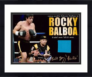 Burt Young Autographed Sylvester Stallone 8x10 Photo With Screen Used Boxing Ring Swatch From Rocky Balboa
