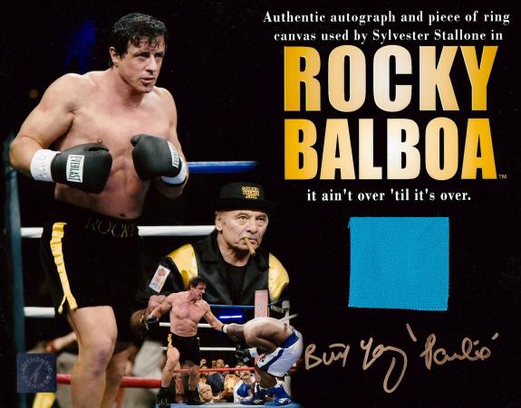Burt Young Autographed Sylvester Stallone 8x10 Photo With Screen Used Boxing Ring Swatch From Rocky Balboa