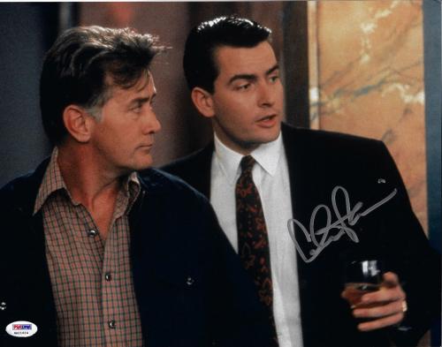 Charlie Sheen Signed 11x14 Wall Street with Dad Photo PSA DNA Sticker Only