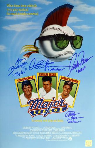 Charlie Sheen, Tom Berenger, Corbin Bernsen & Chelcie Ross Autographed Major League 11x17 Movie Poster