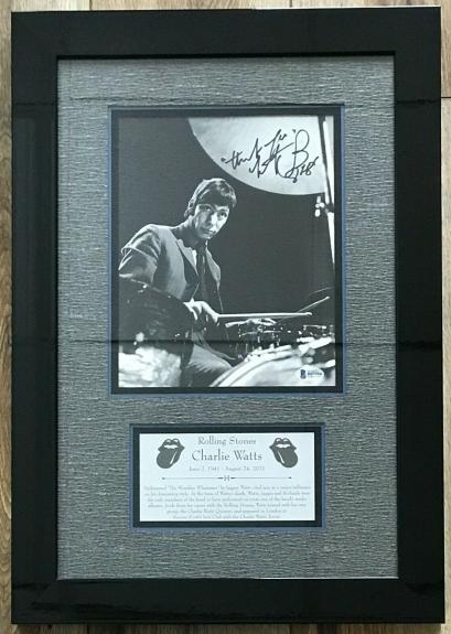 CHARLIE WATTS d.2021 (The Rolling Stones) signed 8x10 custom framed display-BAS