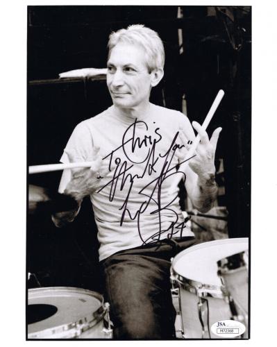 CHARLIE WATTS HAND SIGNED 8x10 PHOTO     ROLLING STONES DRUMMER   TO CHRIS   JSA