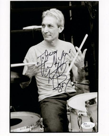 CHARLIE WATTS HAND SIGNED 8x10 PHOTO    ROLLING STONES DRUMMER    TO JERRY   JSA