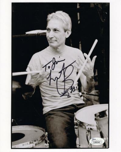 CHARLIE WATTS HAND SIGNED 8x10 PHOTO     ROLLING STONES DRUMMER     TO JIM   JSA