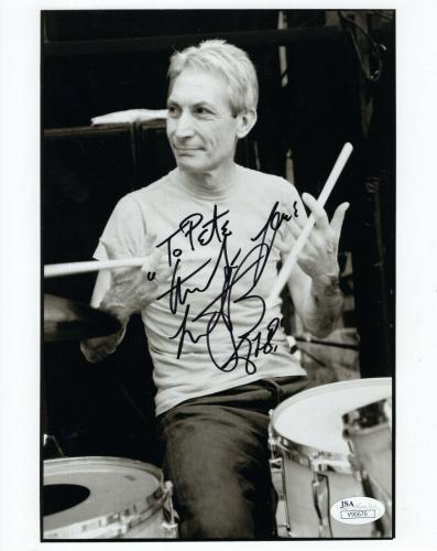 CHARLIE WATTS HAND SIGNED 8x10 PHOTO     ROLLING STONES DRUMMER    TO PETE   JSA