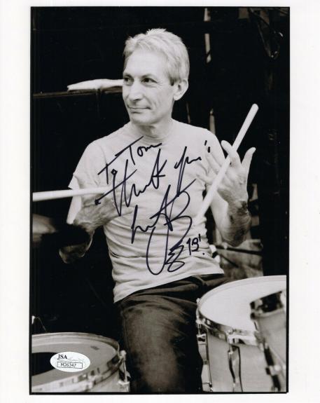 CHARLIE WATTS HAND SIGNED 8x10 PHOTO     ROLLING STONES DRUMMER     TO TOM   JSA