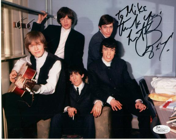 CHARLIE WATTS HAND SIGNED 8x10 PHOTO     STONES GROUP PHOTO      TO MIKE     JSA