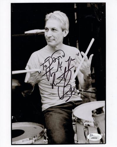 CHARLIE WATTS HAND SIGNED 8x10 PHOTO     THE ROLLING STONES      TO DAVID    JSA