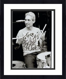 CHARLIE WATTS HAND SIGNED 8x10 PHOTO     THE ROLLING STONES      TO GREG    JSA