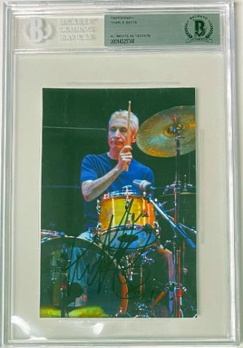Charlie Watts signed 4X6 Photo- Beckett/BAS Encapsulated (Rolling Stones Drummer)