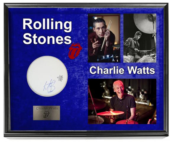 Charlie Watts The Rolling Stones Autographed Drumhead+ Display Shadowbox