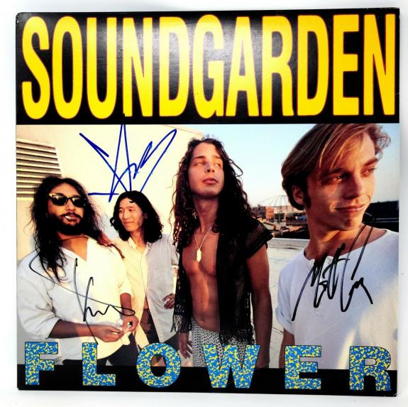 CHRIS CORNELL +2 Signed Autographed SOUNDGARDEN "FLOWER" Album LP JSA #Z08629