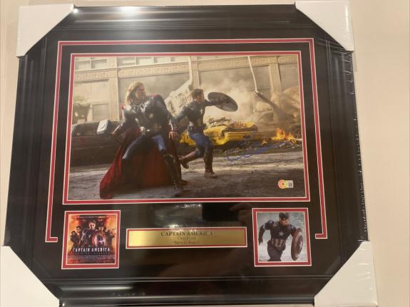 Chris Evans autograph signed Captain America 16x11 photo Framed BAS Beckett