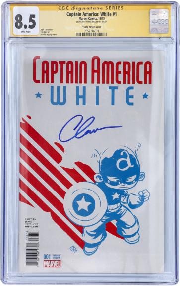 Chris Evans Captain America Autographed Captain America: White #1 Young Variant Cover Comic Book - CGC Graded 8.5