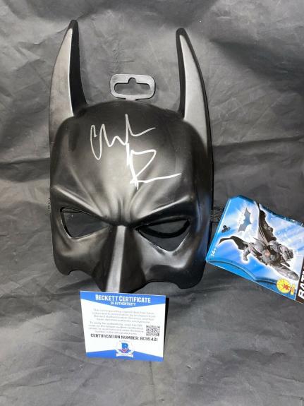 Christian Bale Signed Full Size Batman Mask Cowl The Dark Knight Beckett #14