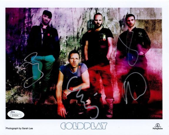 COLDPLAY HAND SIGNED 8x10 COLOR GROUP PHOTO       CHRIS MARTIN      RARE     JSA