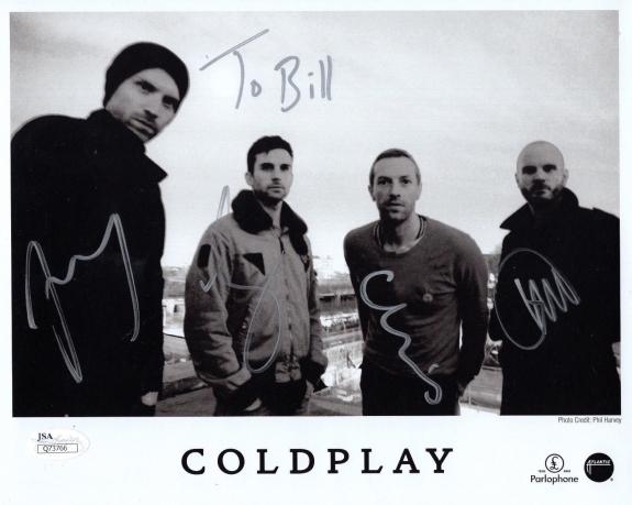 COLDPLAY HAND SIGNED 8x10 GROUP PHOTO       SIGNED BY ALL       TO BILL      JSA