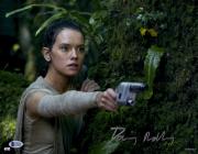 Daisy Ridley Autographed 11" x 14" Star Wars The Force Awakens Holding Silver Blaster Gun Photograph - Beckett