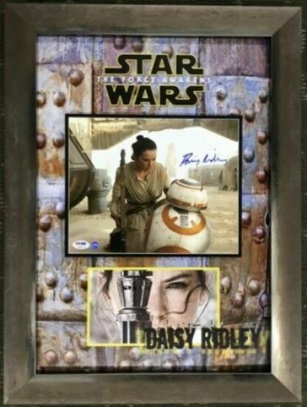 DAISY RIDLEY (STAR WARS-The Force Awakens) signed 8x10 custom framed display-PSA