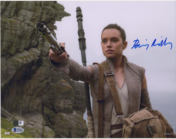 Daisy Ridley The Force Awakens Autographed 12" x 18" Holding Light Saber Photograph - BAS