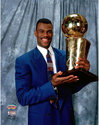 David Robinson San Antonio Spurs Unsigned Holding NBA Final Trophy Post Game Portrait Photograph