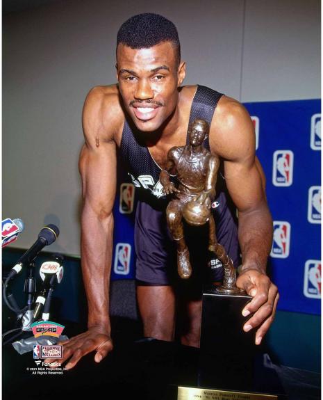 David Robinson San Antonio Spurs Unsigned with 1994-95 MVP Trophy Photograph