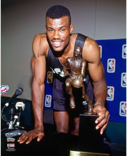 David Robinson San Antonio Spurs Unsigned with 1994-95 MVP Trophy Photograph