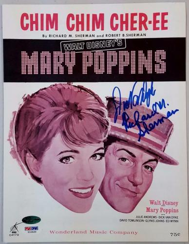 Dick Van Dyke Richard M. Sherman Signed Mary Poppins Music Sheet PSA Chim Chim