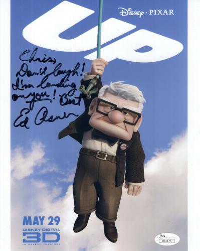 ED ASNER HAND SIGNED 8x10 COLOR PHOTO    AMAZING POSE  FROM UP    TO CHRIS   JSA