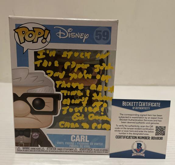 Ed Asner Signed Autographed Carl UP Disney Pixar  Funko Pop 59 Beckett COA 4