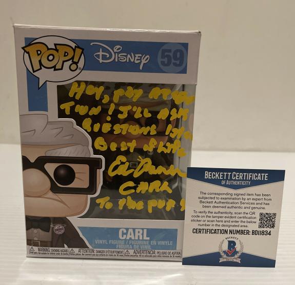 Ed Asner Signed Autographed Carl UP Disney Pixar  Funko Pop 59 Beckett COA 5