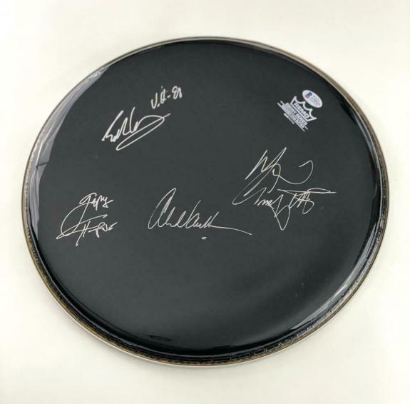 Van Halen Full Band X4 Signed Autograph 14" Drumhead - Eddie, Alex +2 W/ Beckett