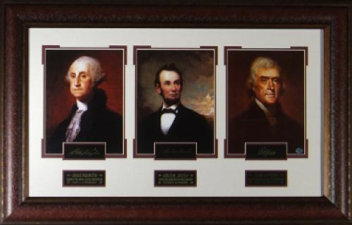Founding Fathers 23x38 Engraved Sig Series Premium Leather Framing Photos w/ George Washington/Thomas Jefferson/Abraham Lincoln
