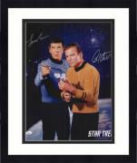 Framed William Shatner & Leonard Nimoy Autographed 16" x 20" Point with Space Background Photograph - JSA