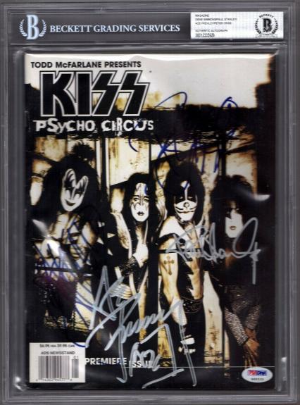 Gene Simmons & Paul Stanley +2 Signed Autographed "KISS" Magazine BAS SLABBED