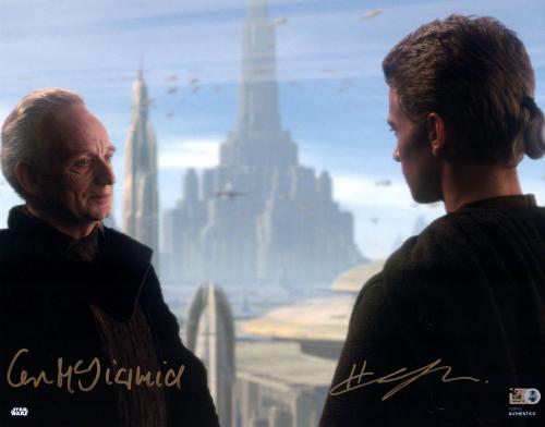 Hayden Christensen & Ian McDiarmid Star Wars Attack of the Clones Autographed 11" x 14" Anakin Skywalker & Chancellor Palpatine Photograph - Topps Authentic