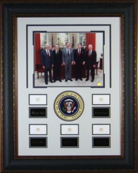 Historic Five US Presidents Eng Replica Signatures Collection 29x37 Framing w/ Photo- Gerald Ford, Richard Nixon, Jimmy Carter