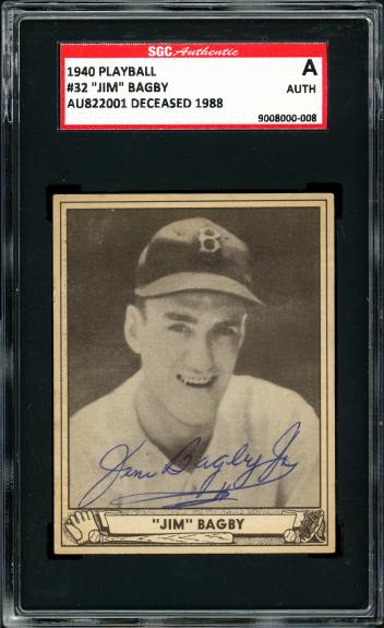 James "Jim" Bagby Autographed 1940 Play Ball Card #32 Boston Red Sox SGC #AU822001